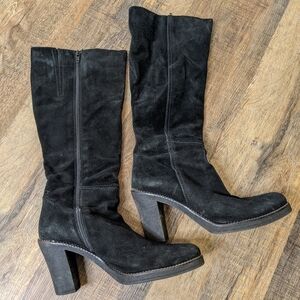 La canadienne black suede tall heel boots